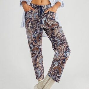 Free People Paisley Ankle Pants in Brown and Cream